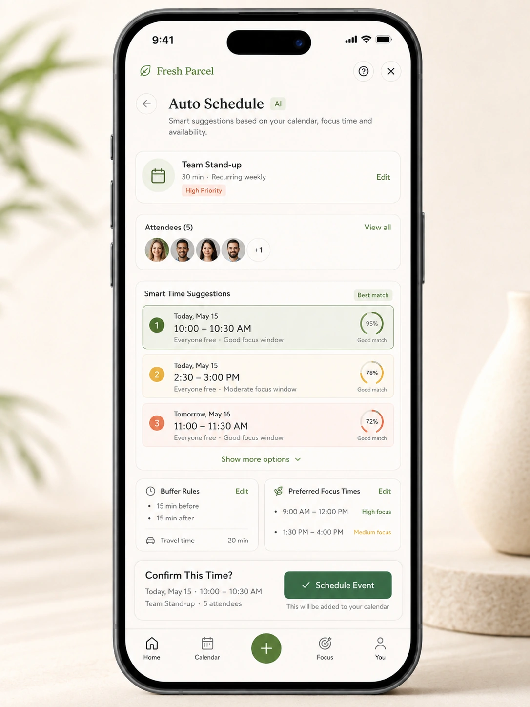 Fresh Parcel onboarding screen for connecting calendars and tasks