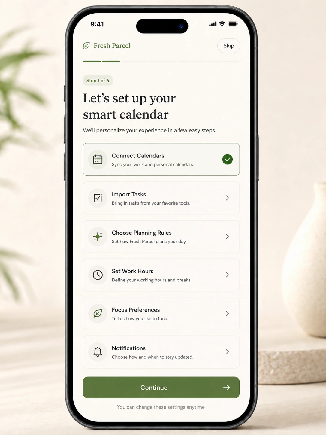 Fresh Parcel meeting slot finder on a phone